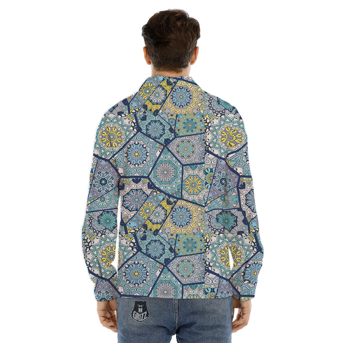 Patchwork Indian Floral Print Pattern Men's Dress Shirts-grizzshop