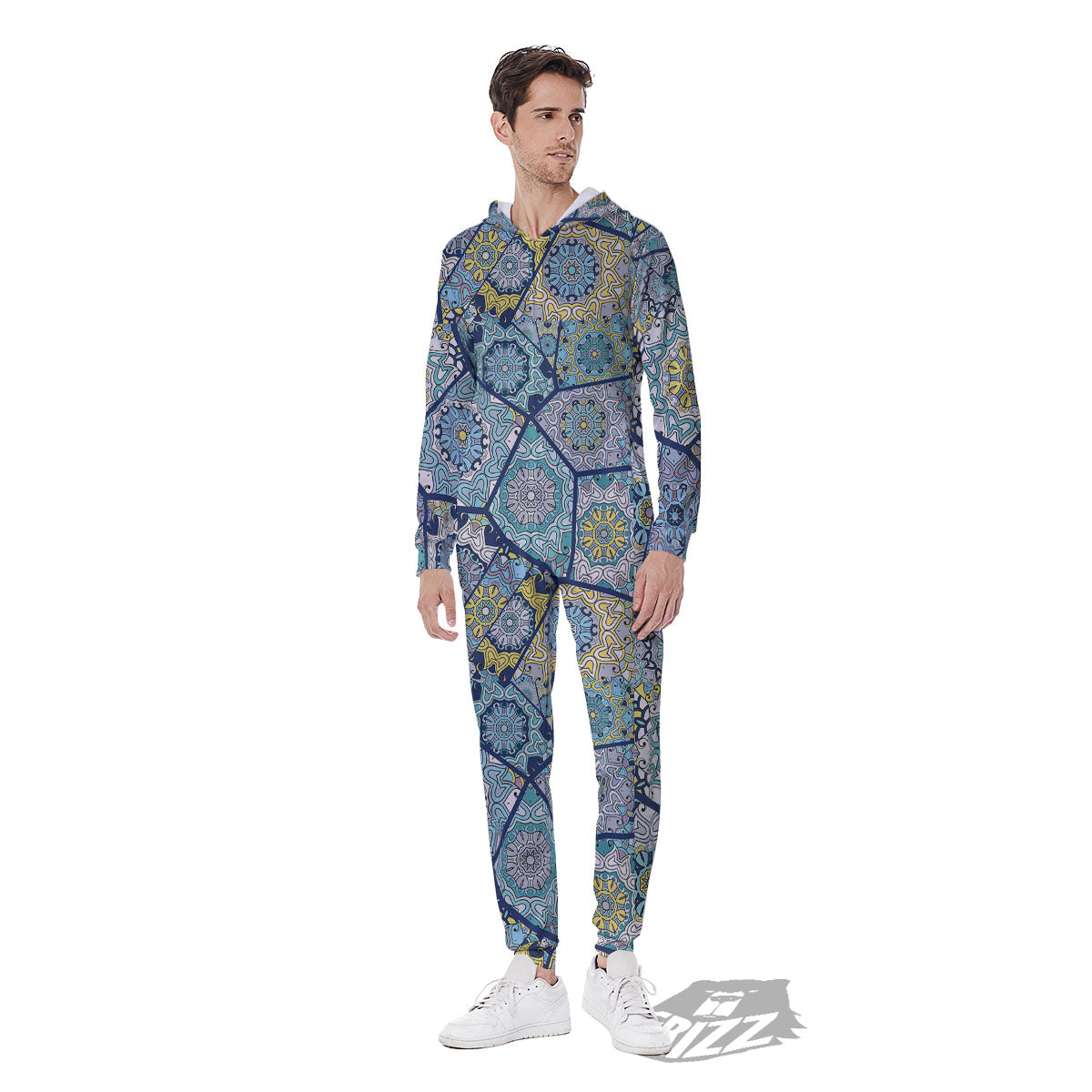 Patchwork Indian Floral Print Pattern Men's Jumpsuit-grizzshop