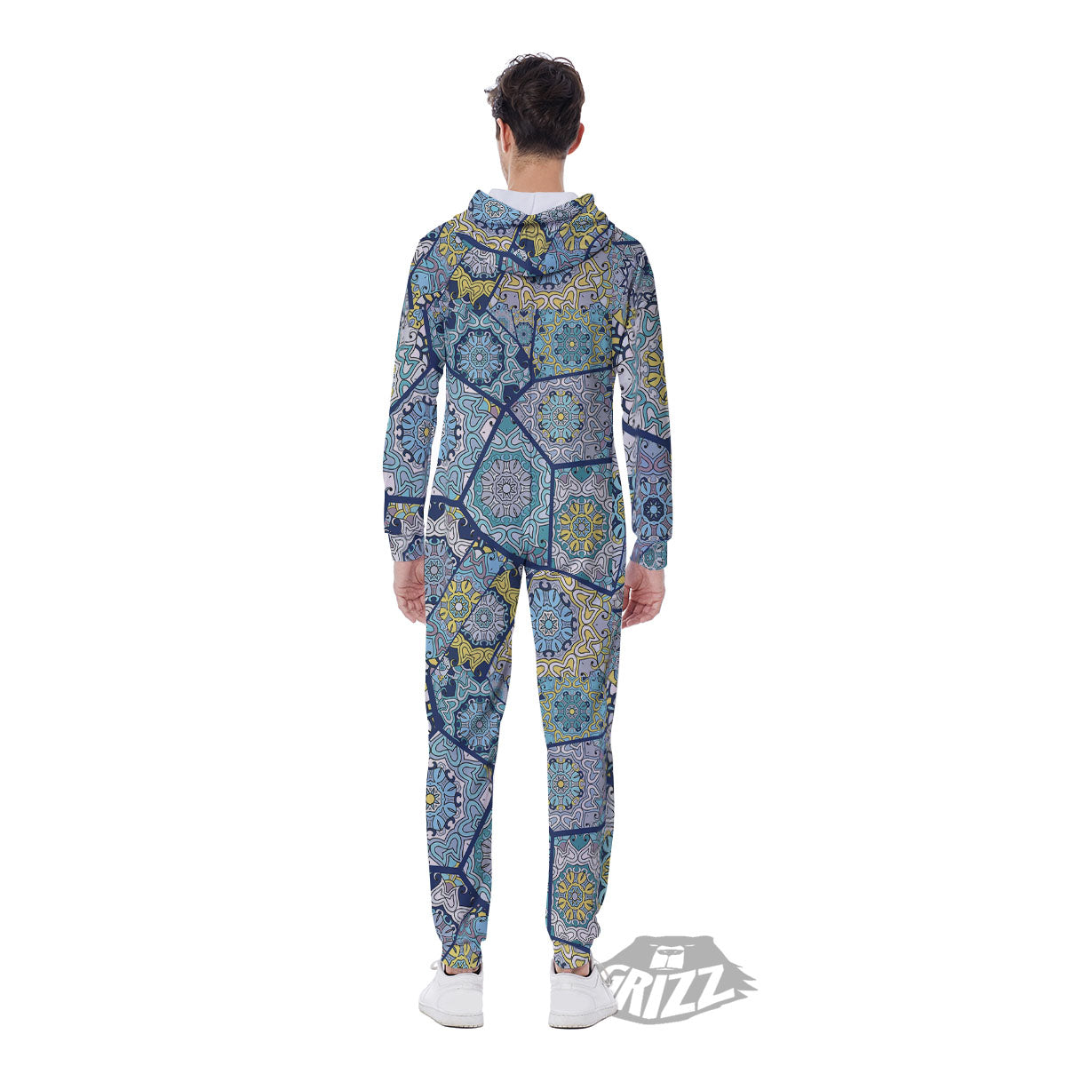 Patchwork Indian Floral Print Pattern Men's Jumpsuit-grizzshop