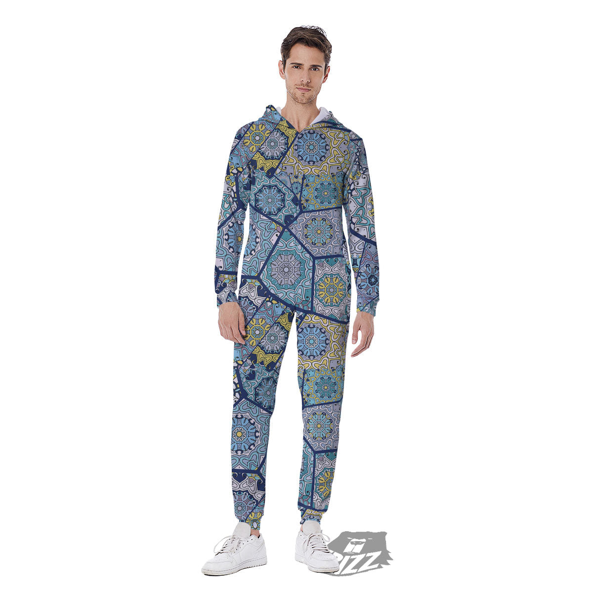 Patchwork Indian Floral Print Pattern Men's Jumpsuit-grizzshop