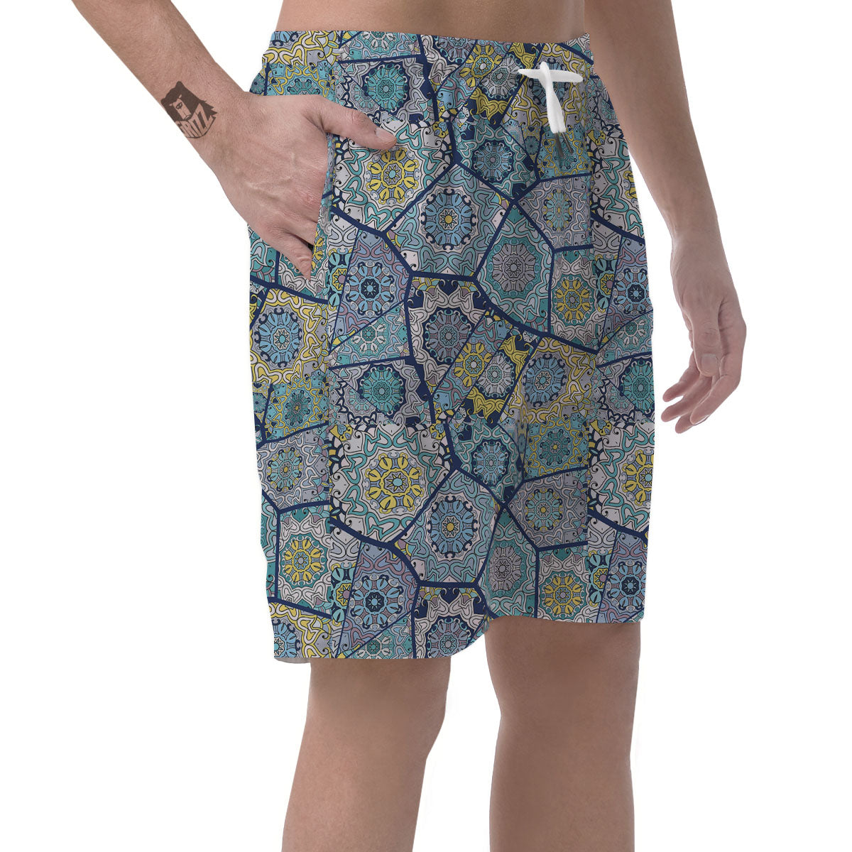 Patchwork Indian Floral Print Pattern Men's Shorts-grizzshop