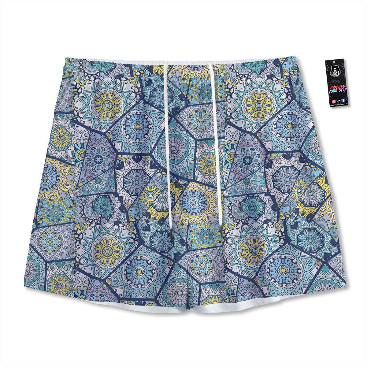 Patchwork Indian Floral Print Pattern Mesh Shorts