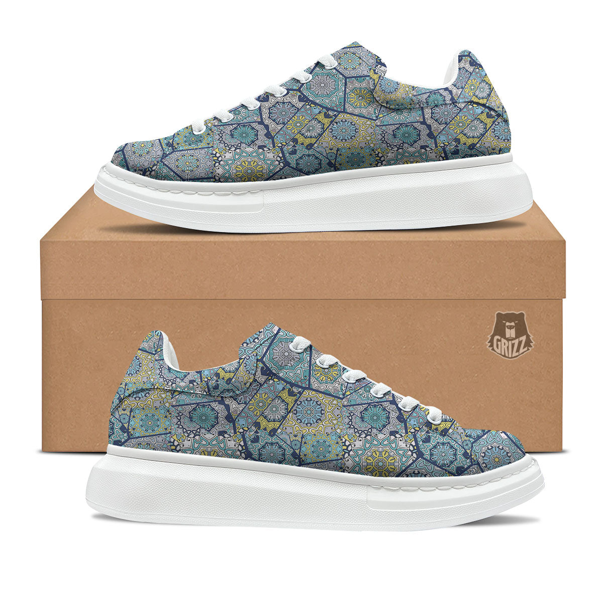 Patchwork Indian Floral Print Pattern Platform Shoes-grizzshop