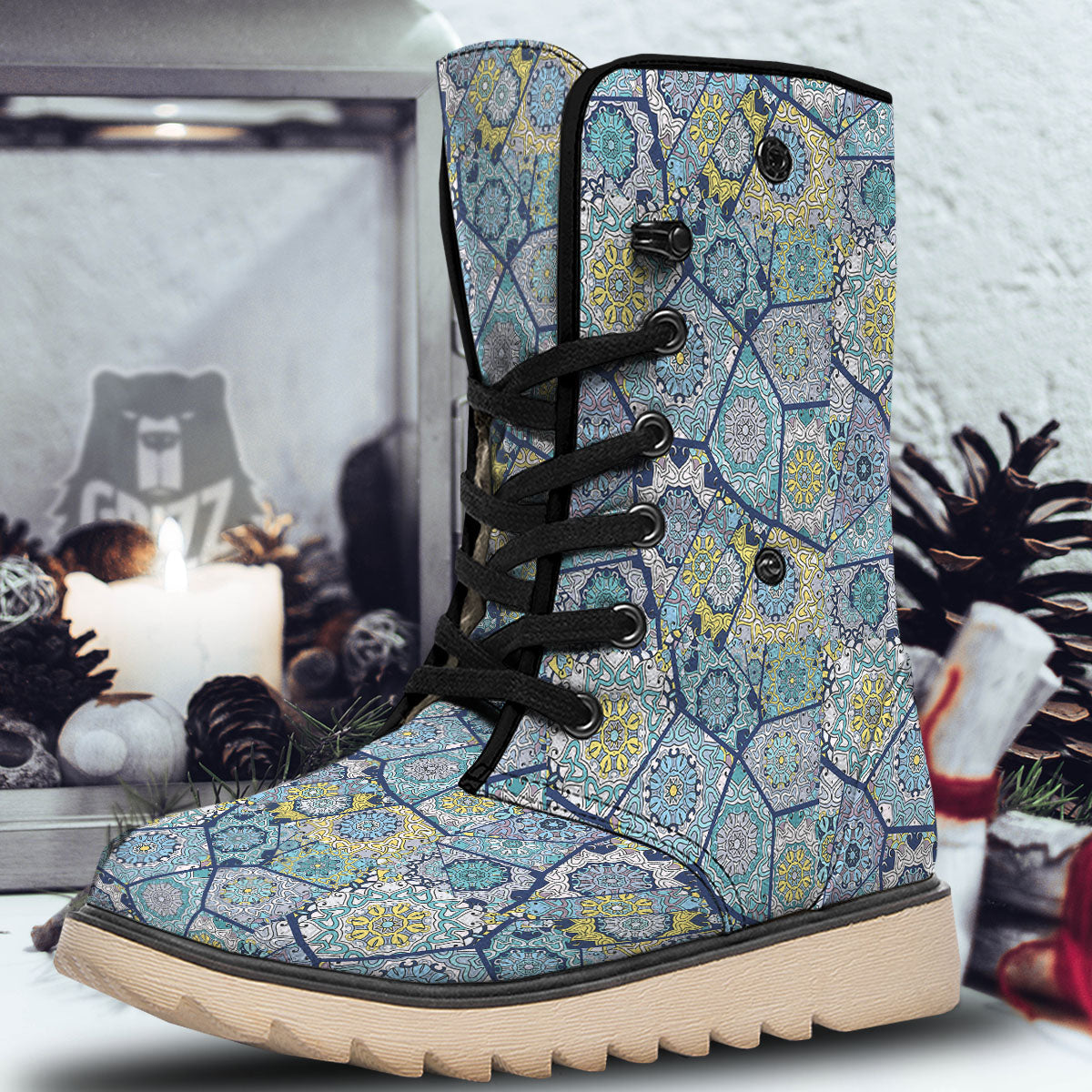 Patchwork Indian Floral Print Pattern Snow Boots-grizzshop