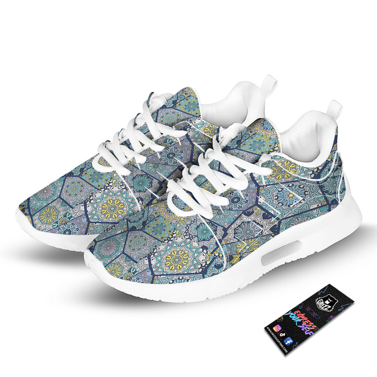 Patchwork Indian Floral Print Pattern Tennis Shoes-grizzshop