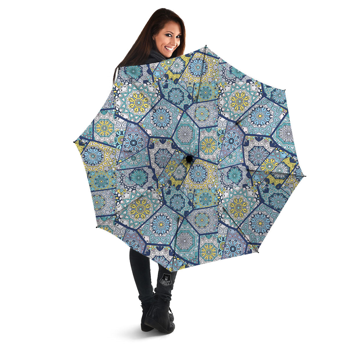 Patchwork Indian Floral Print Pattern Umbrella-grizzshop