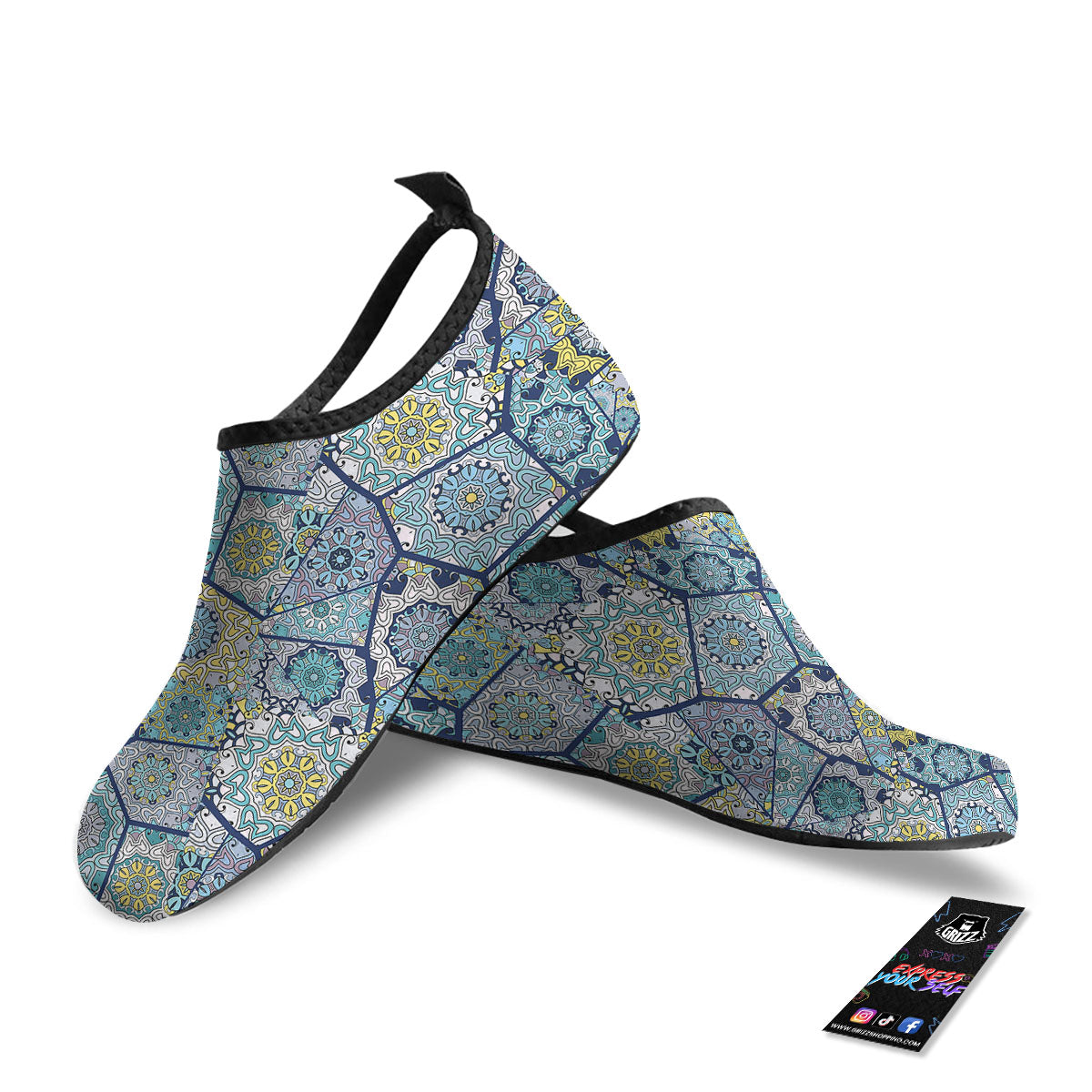 Patchwork Indian Floral Print Pattern Water Shoes-grizzshop