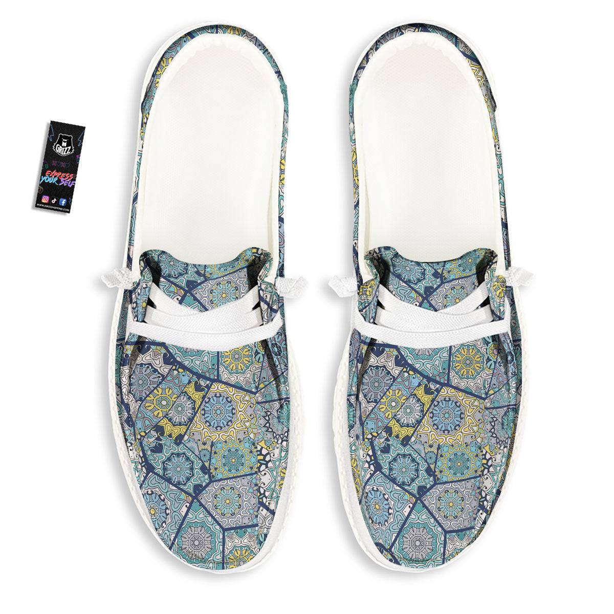 Patchwork Indian Floral Print Pattern White Loafers-grizzshop