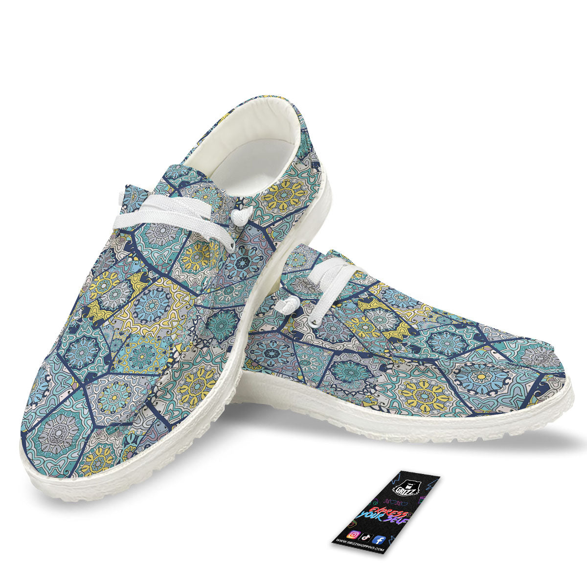 Patchwork Indian Floral Print Pattern White Loafers-grizzshop