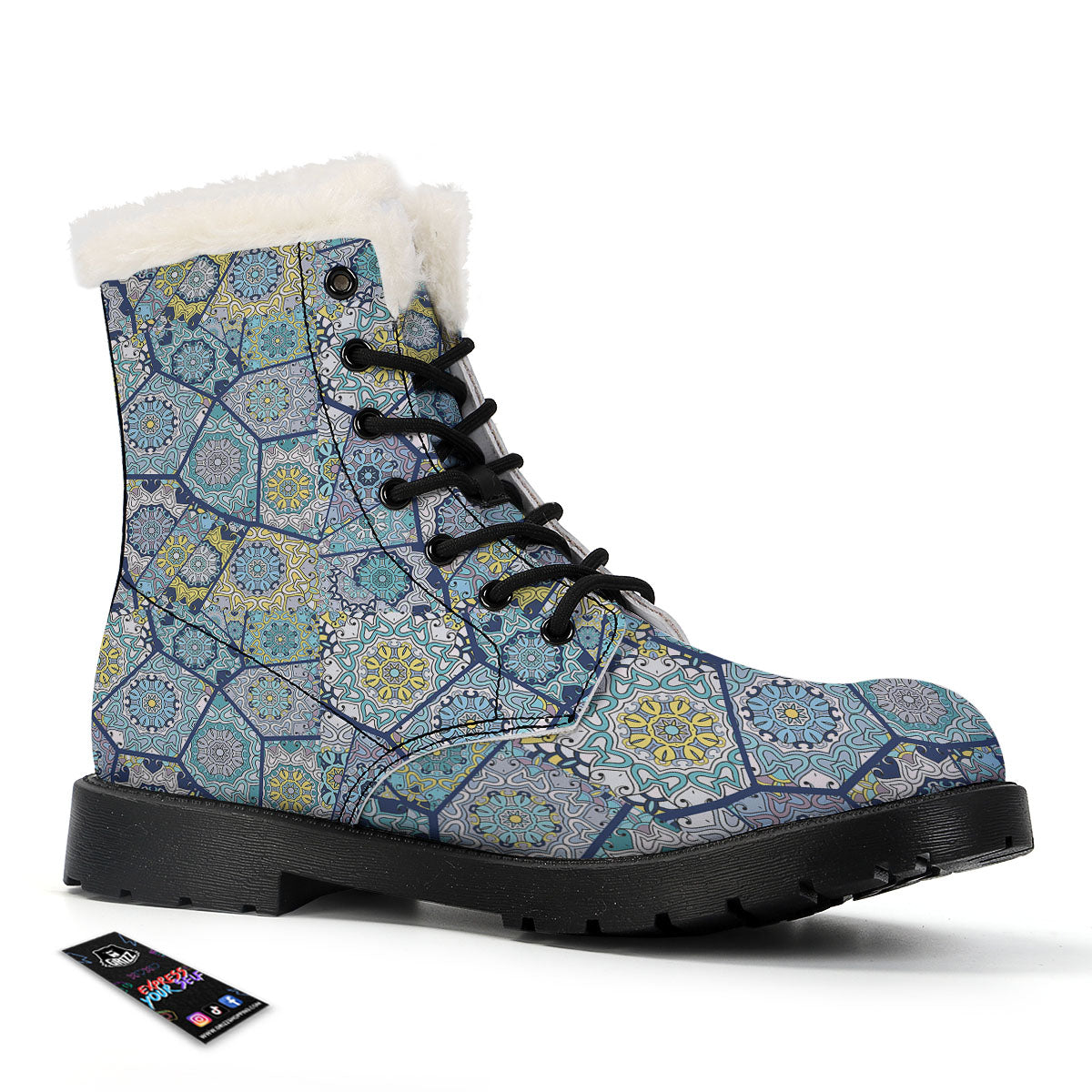 Patchwork Indian Floral Print Pattern Winter Boots-grizzshop