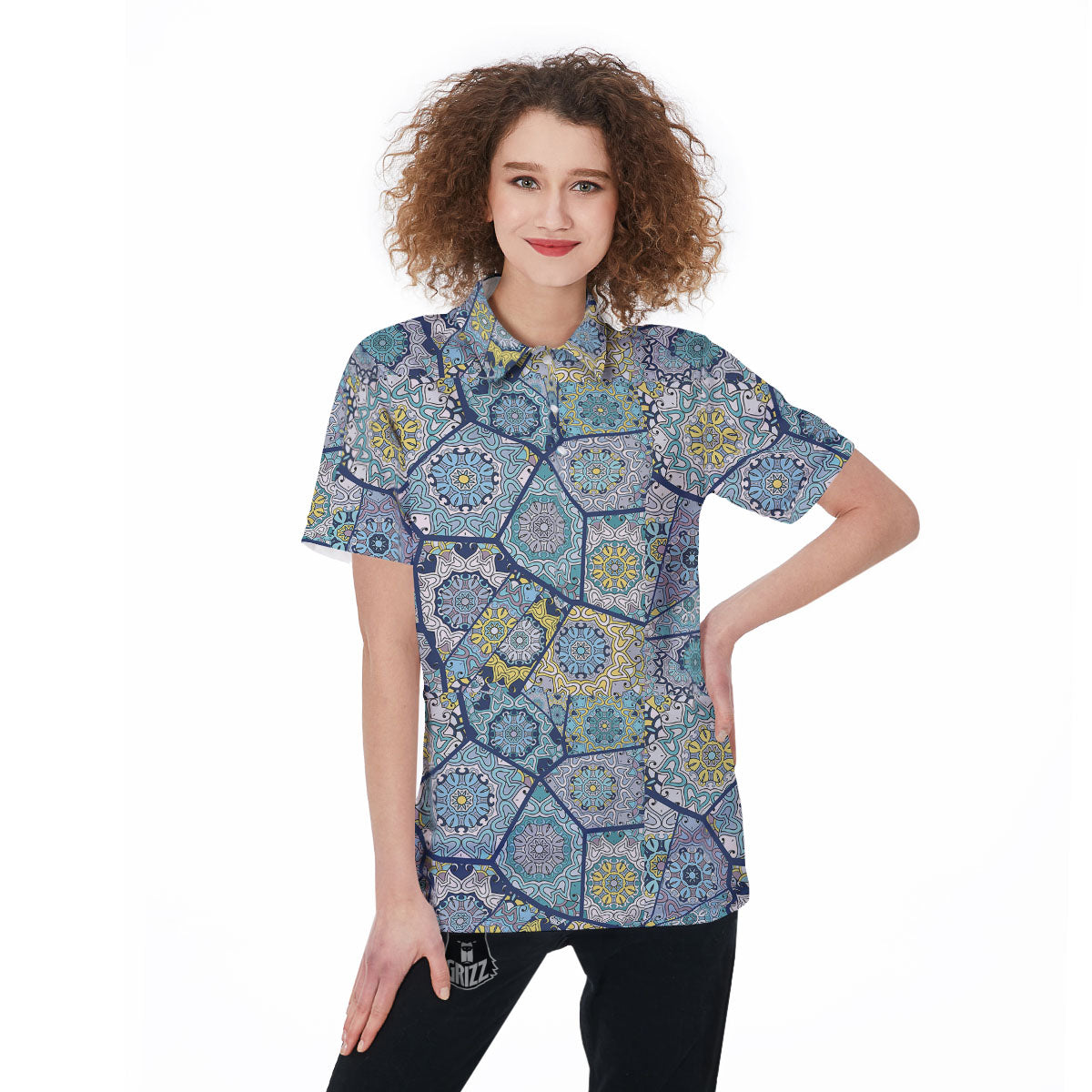 Patchwork Indian Floral Print Pattern Women's Golf Shirts-grizzshop