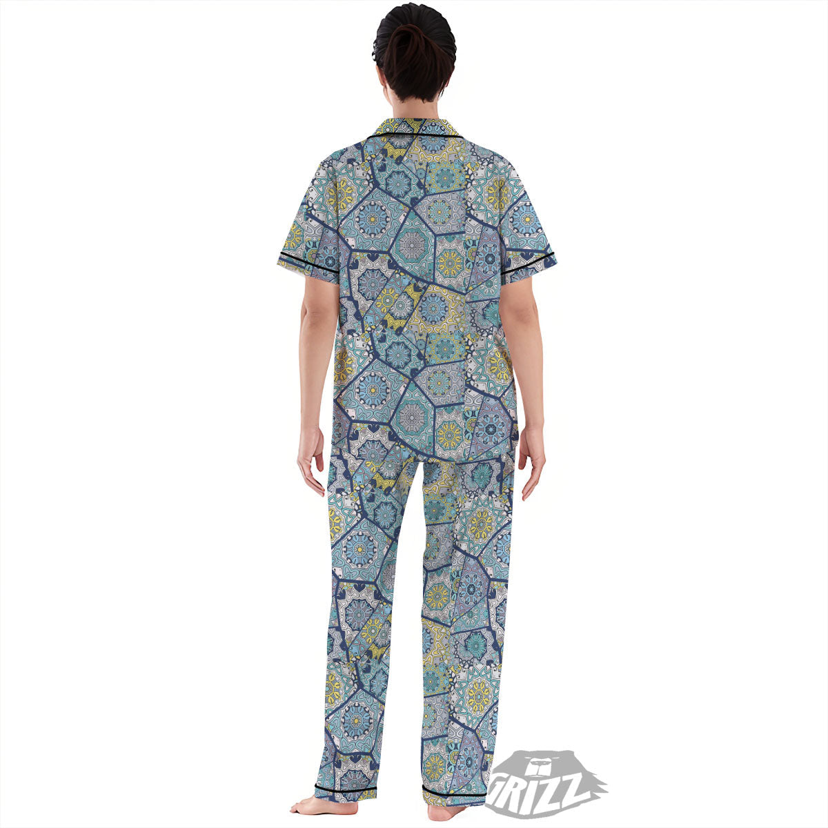 Patchwork Indian Floral Print Pattern Women's Pajamas Set-grizzshop