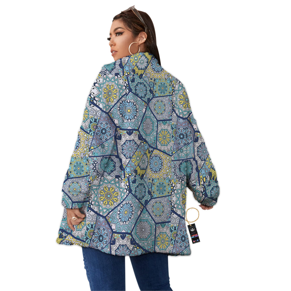 Patchwork Indian Floral Print Pattern Women's Sherpa Jacket-grizzshop