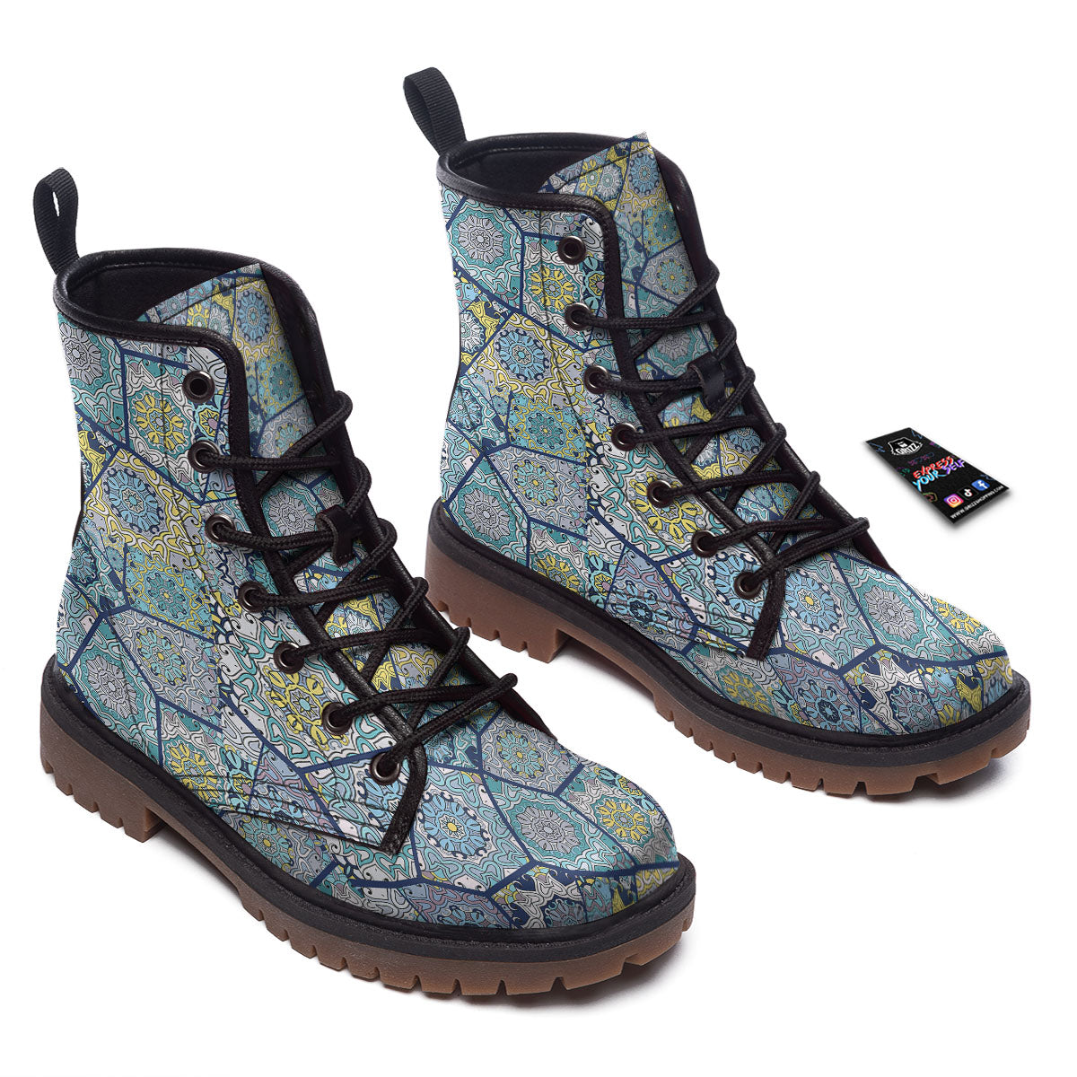 Patchwork Indian Floral Print Pattern Work Boots-grizzshop