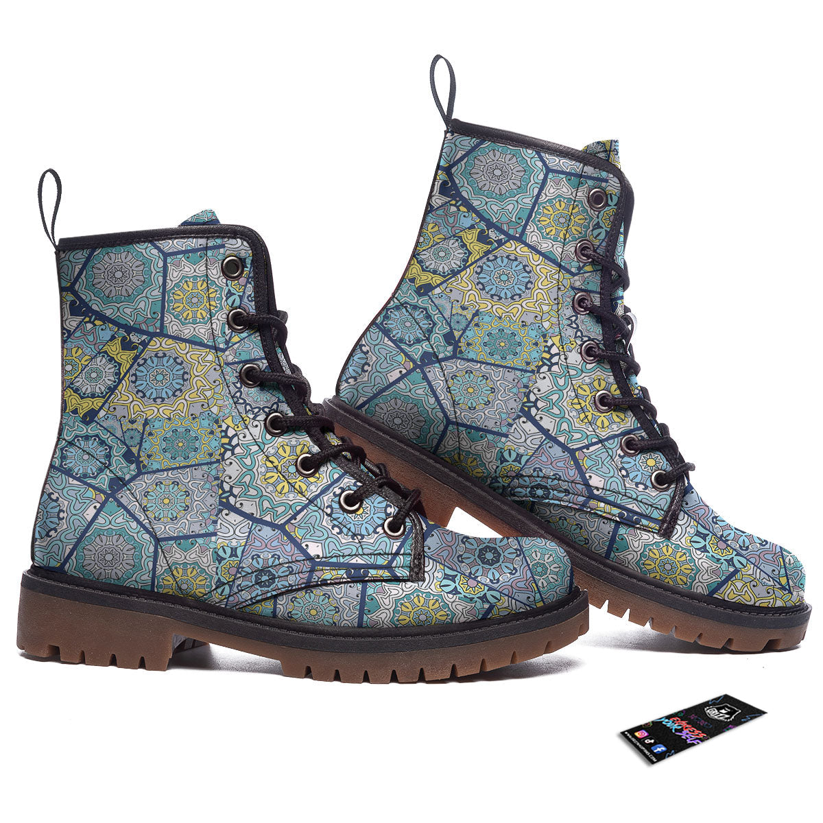 Patchwork Indian Floral Print Pattern Work Boots-grizzshop