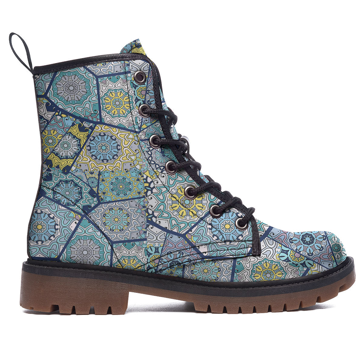 Patchwork Indian Floral Print Pattern Work Boots-grizzshop