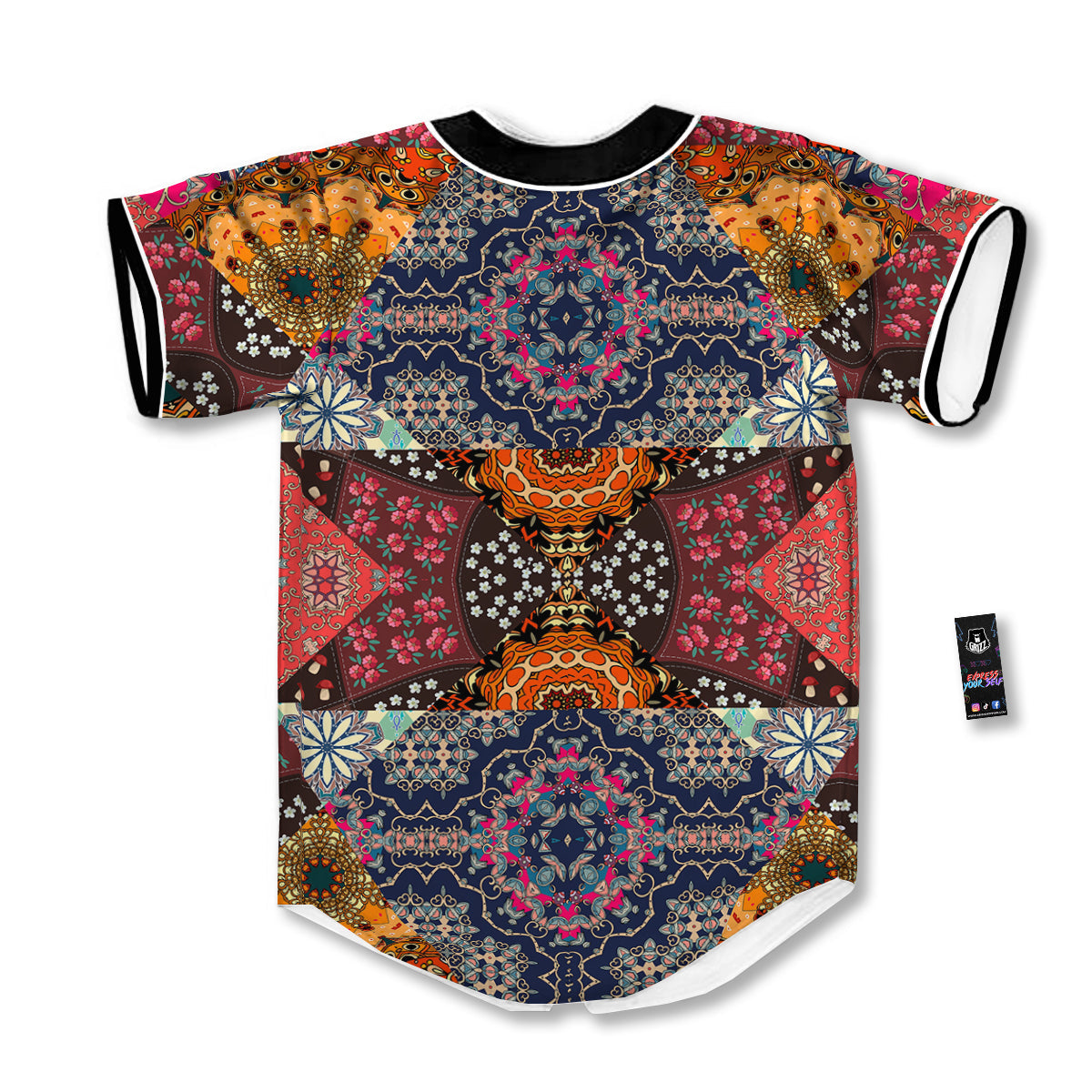 Patchwork Indian Flower Mandala Print Pattern Baseball Jersey-grizzshop