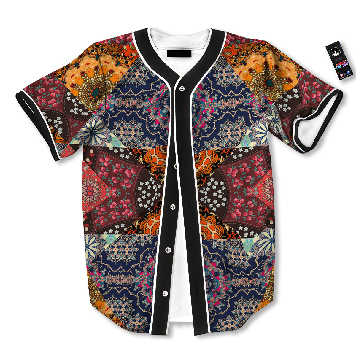 Patchwork Indian Flower Mandala Print Pattern Baseball Jersey-grizzshop