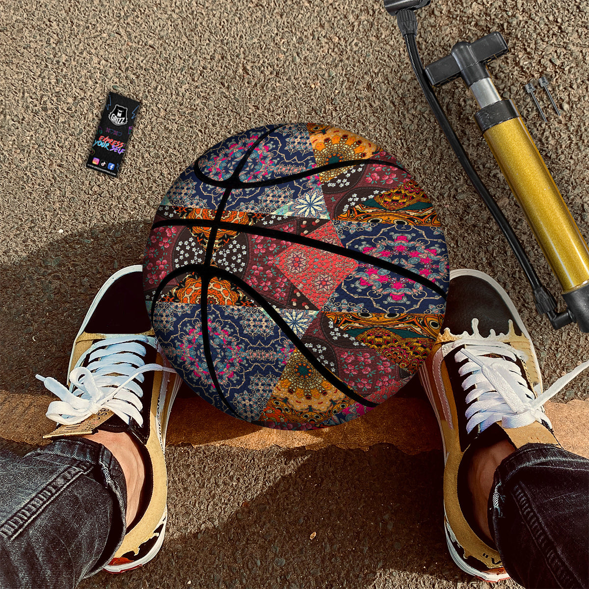 Patchwork Indian Flower Mandala Print Pattern Basketball-grizzshop