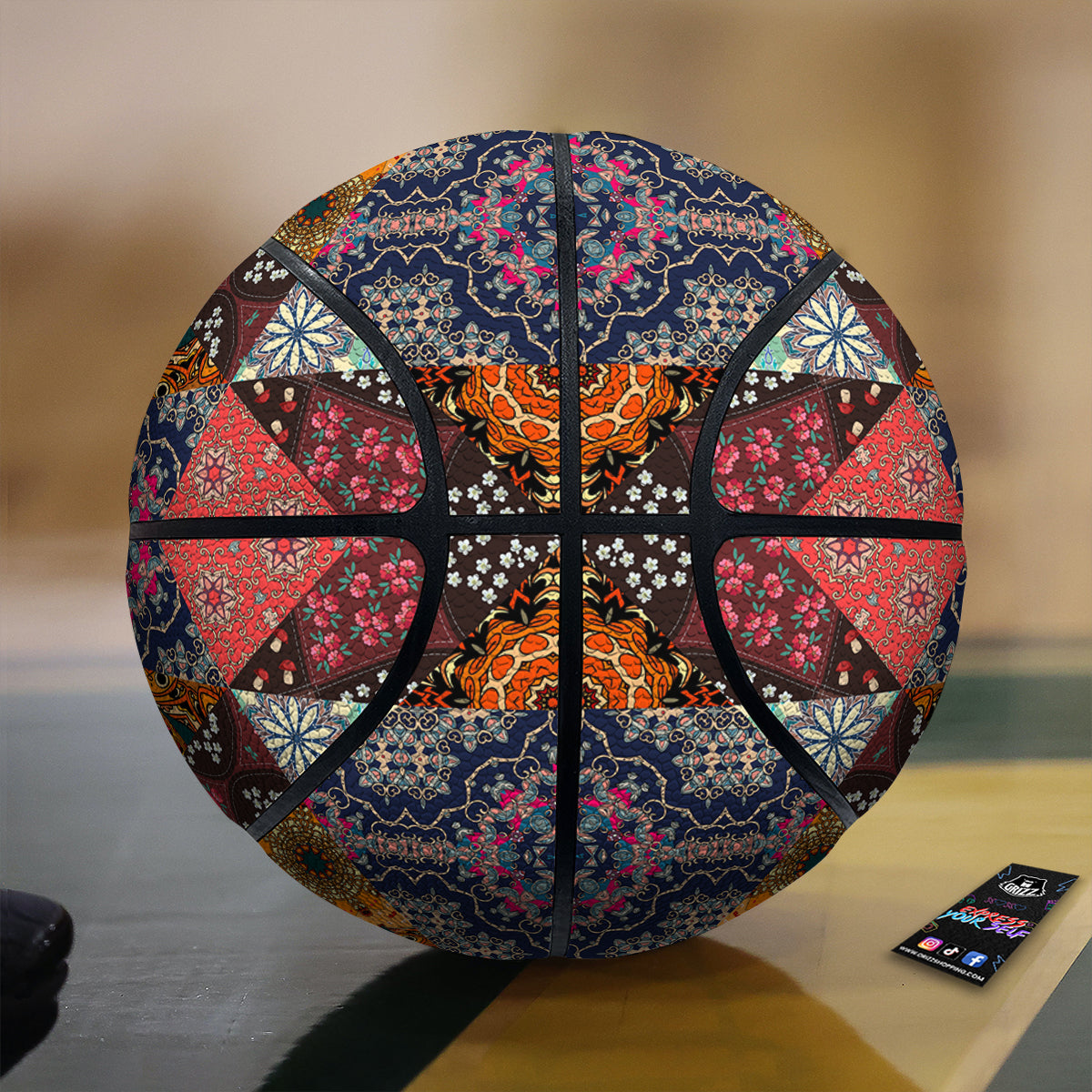 Patchwork Indian Flower Mandala Print Pattern Basketball-grizzshop