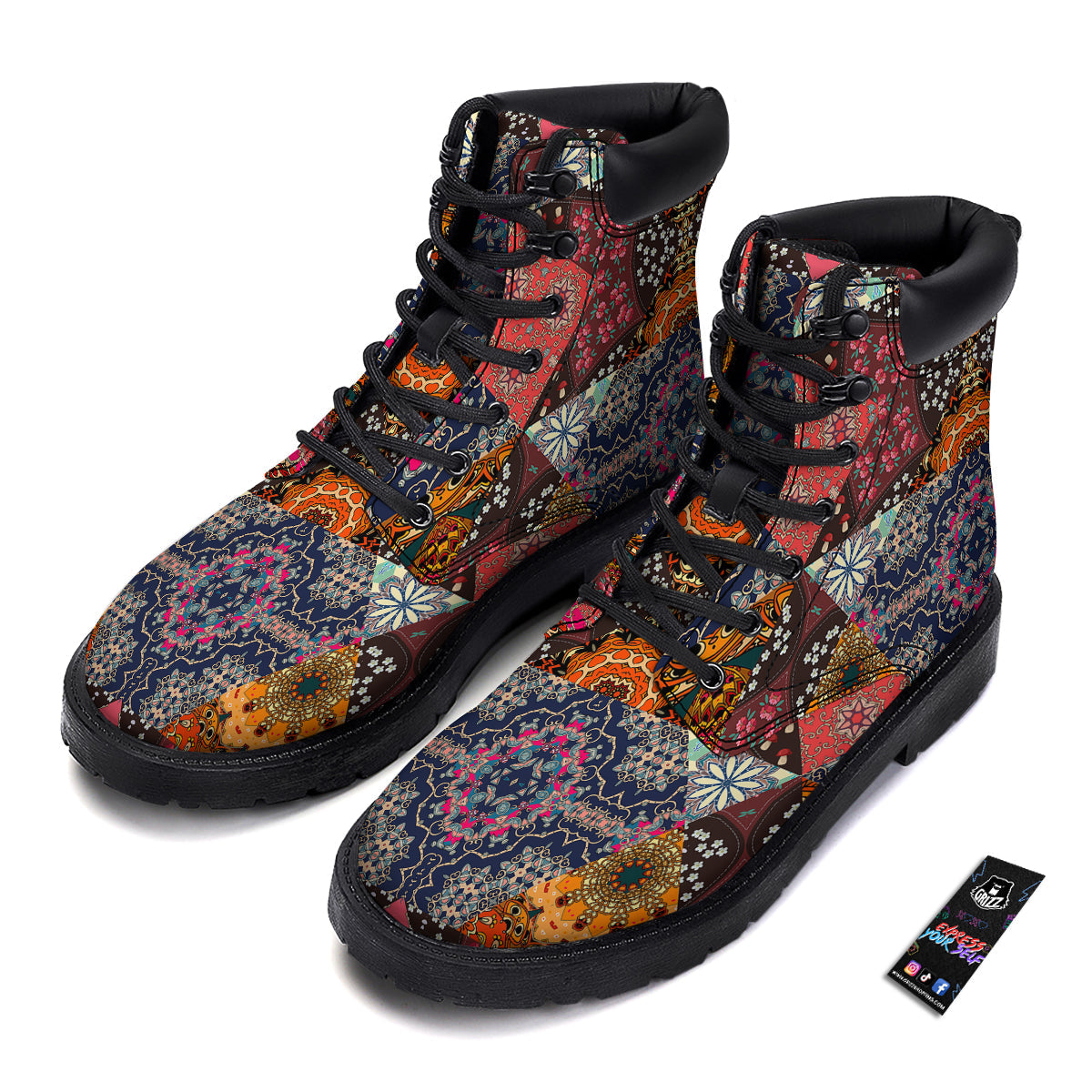 Patchwork Indian Flower Mandala Print Pattern Boots-grizzshop