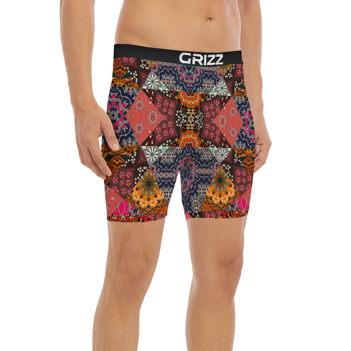 Patchwork Indian Flower Mandala Print Pattern Boxer Briefs-grizzshop