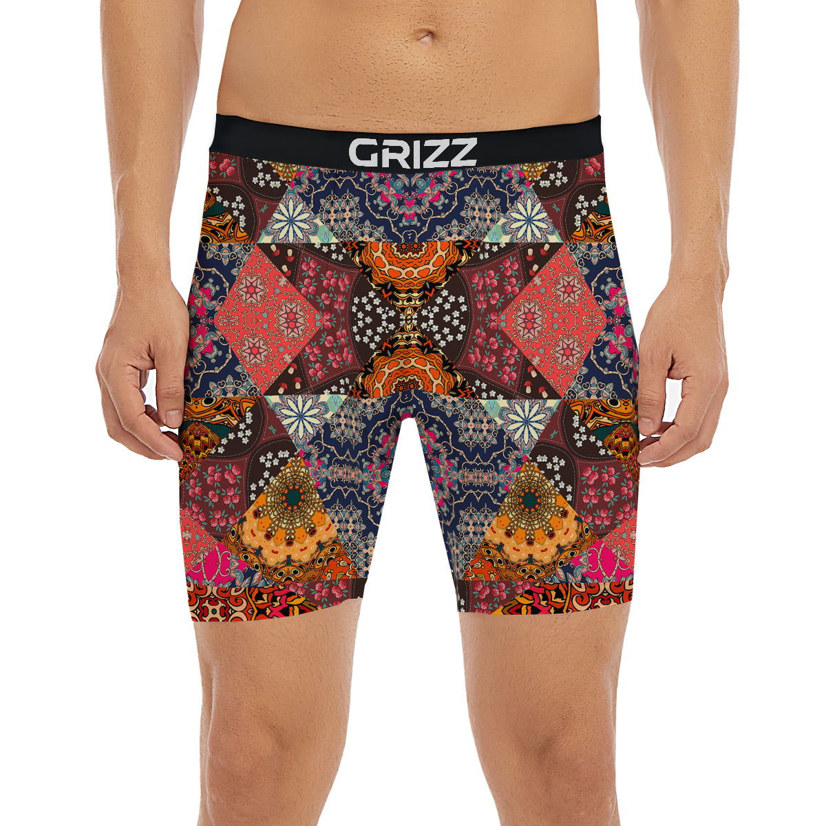 Patchwork Indian Flower Mandala Print Pattern Boxer Briefs-grizzshop