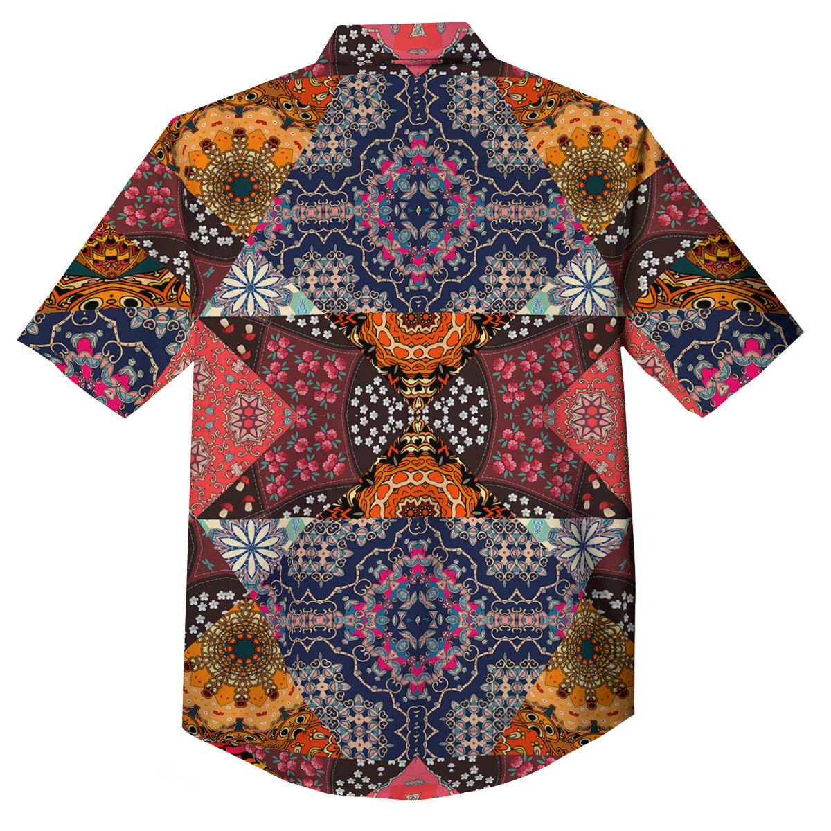 Patchwork Indian Flower Mandala Print Pattern Button Up Shirt-grizzshop