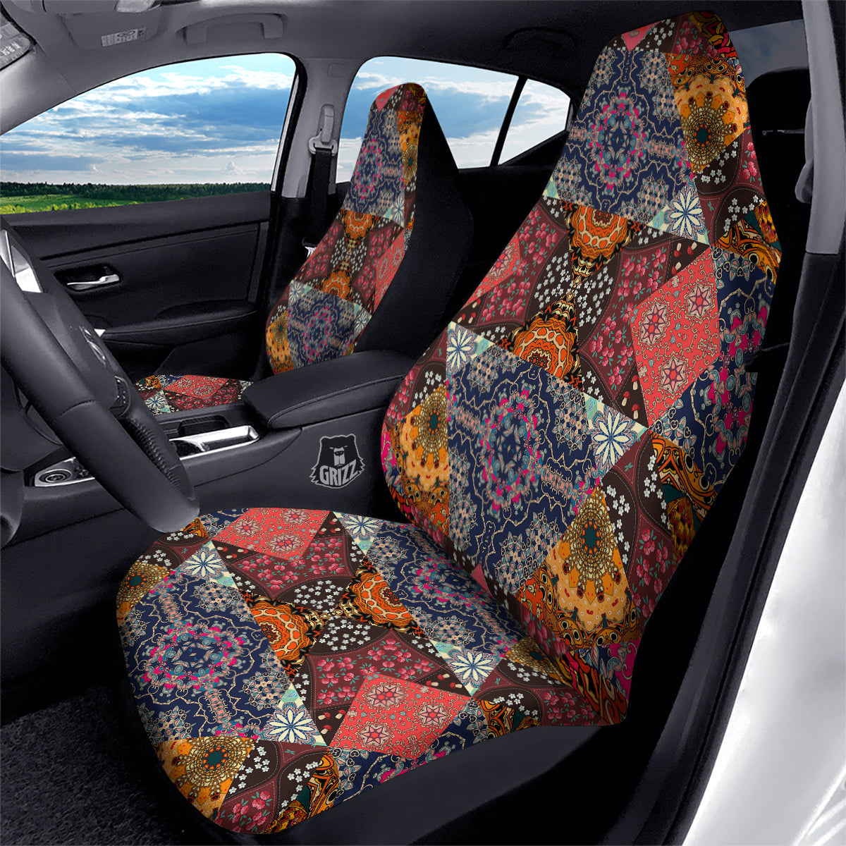 Patchwork Indian Flower Mandala Print Pattern Car Seat Covers-grizzshop