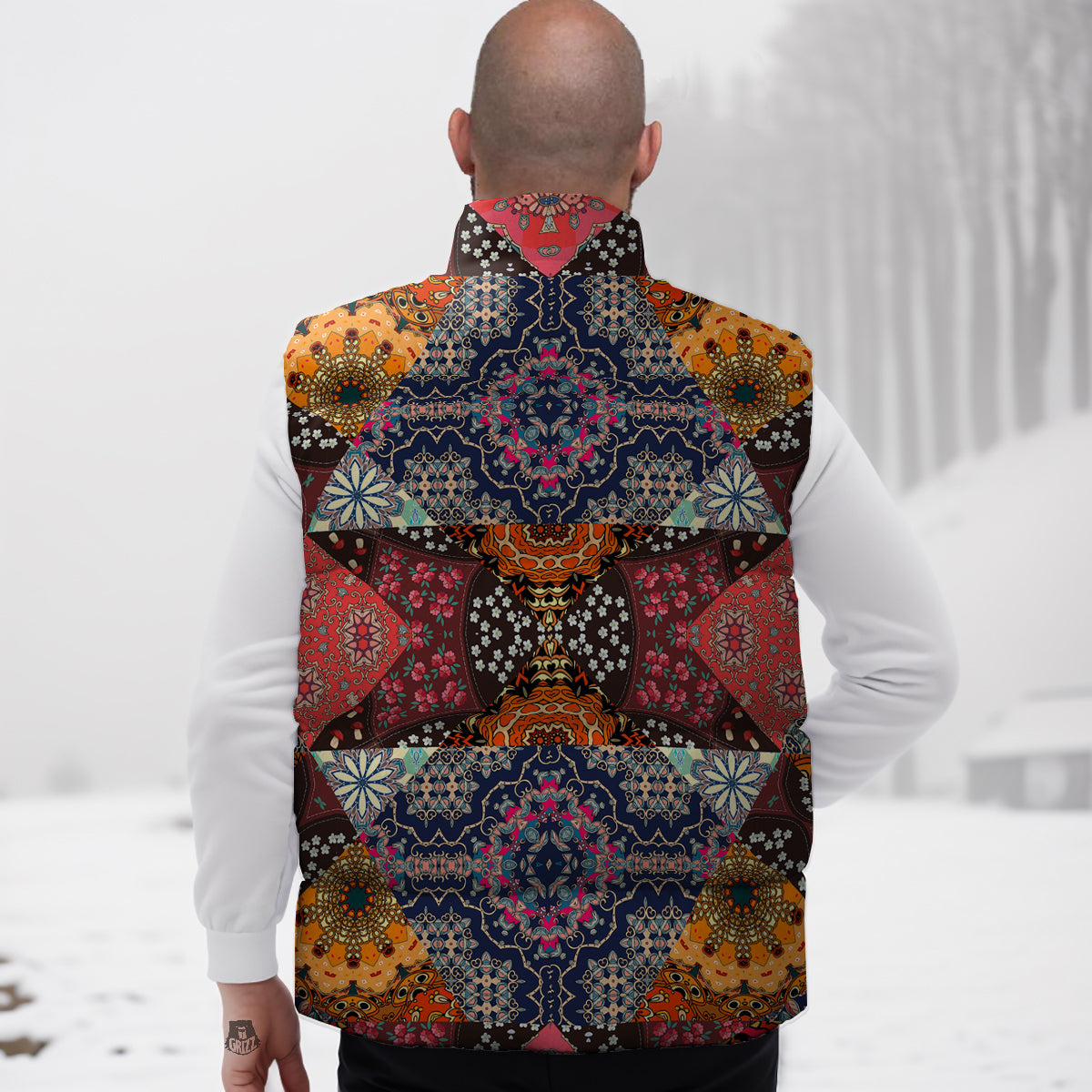 Patchwork Indian Flower Mandala Print Pattern Down Vest