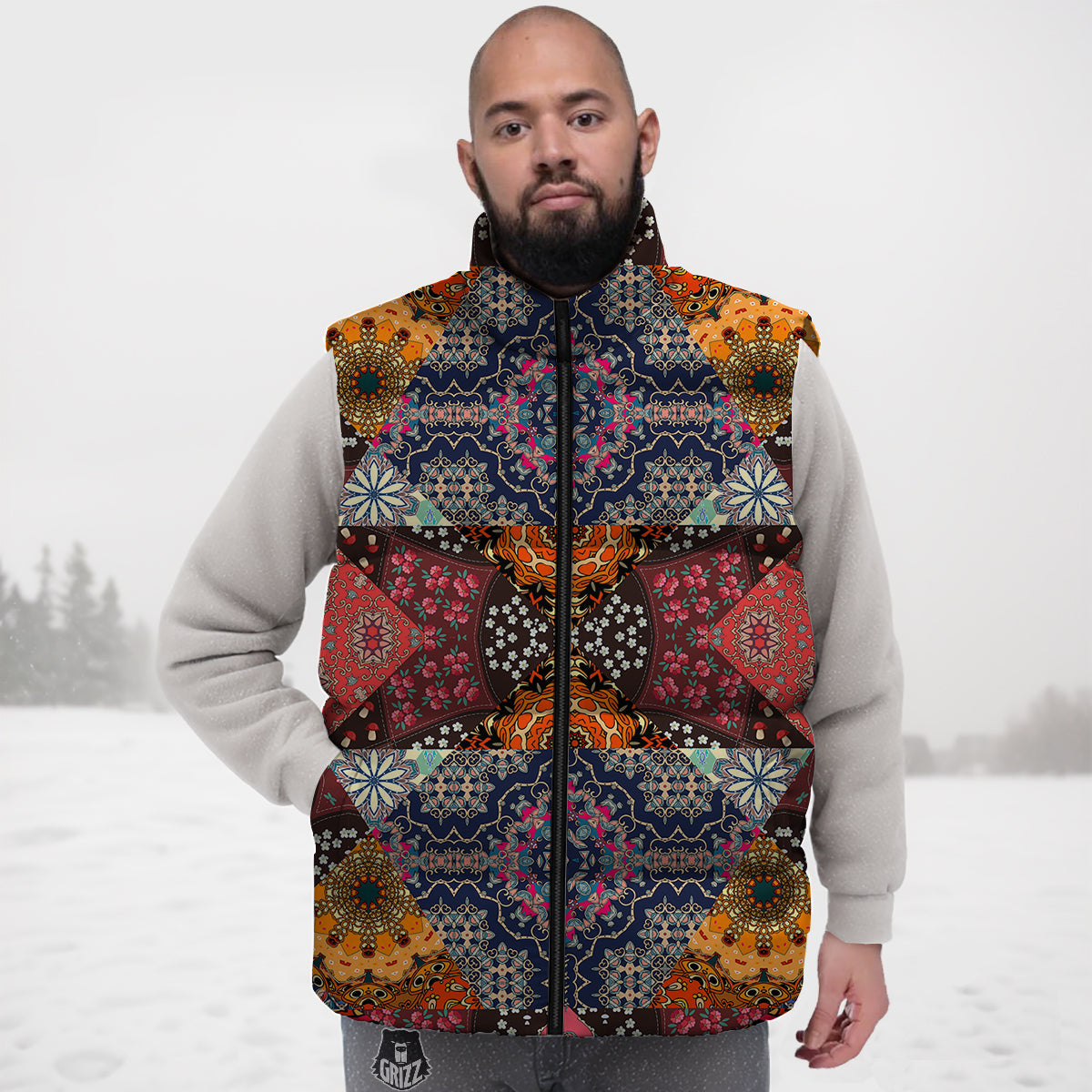 Patchwork Indian Flower Mandala Print Pattern Down Vest