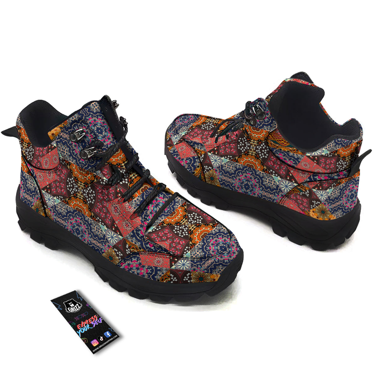 Patchwork Indian Flower Mandala Print Pattern Hiking Shoes-grizzshop