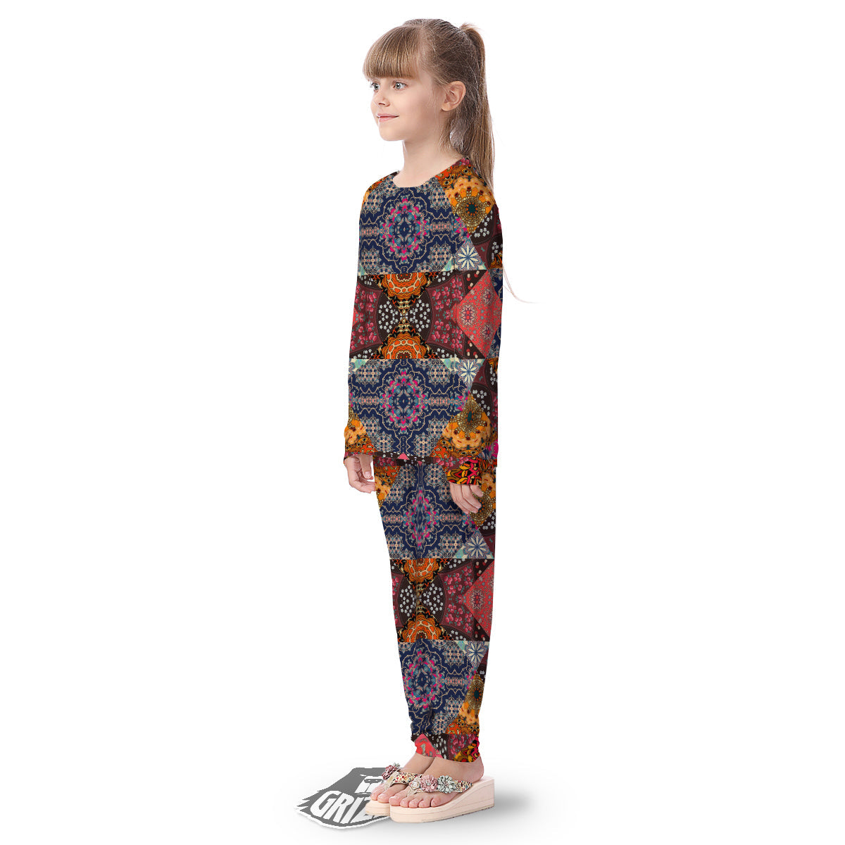 Patchwork Indian Flower Mandala Print Pattern Kid's Pajamas-grizzshop