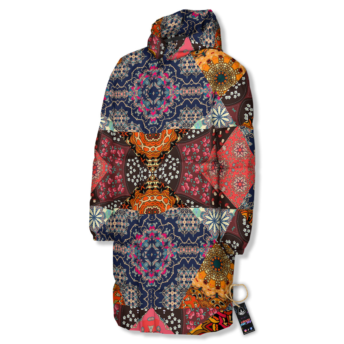 Patchwork Indian Flower Mandala Print Pattern Long Down Jacket-grizzshop