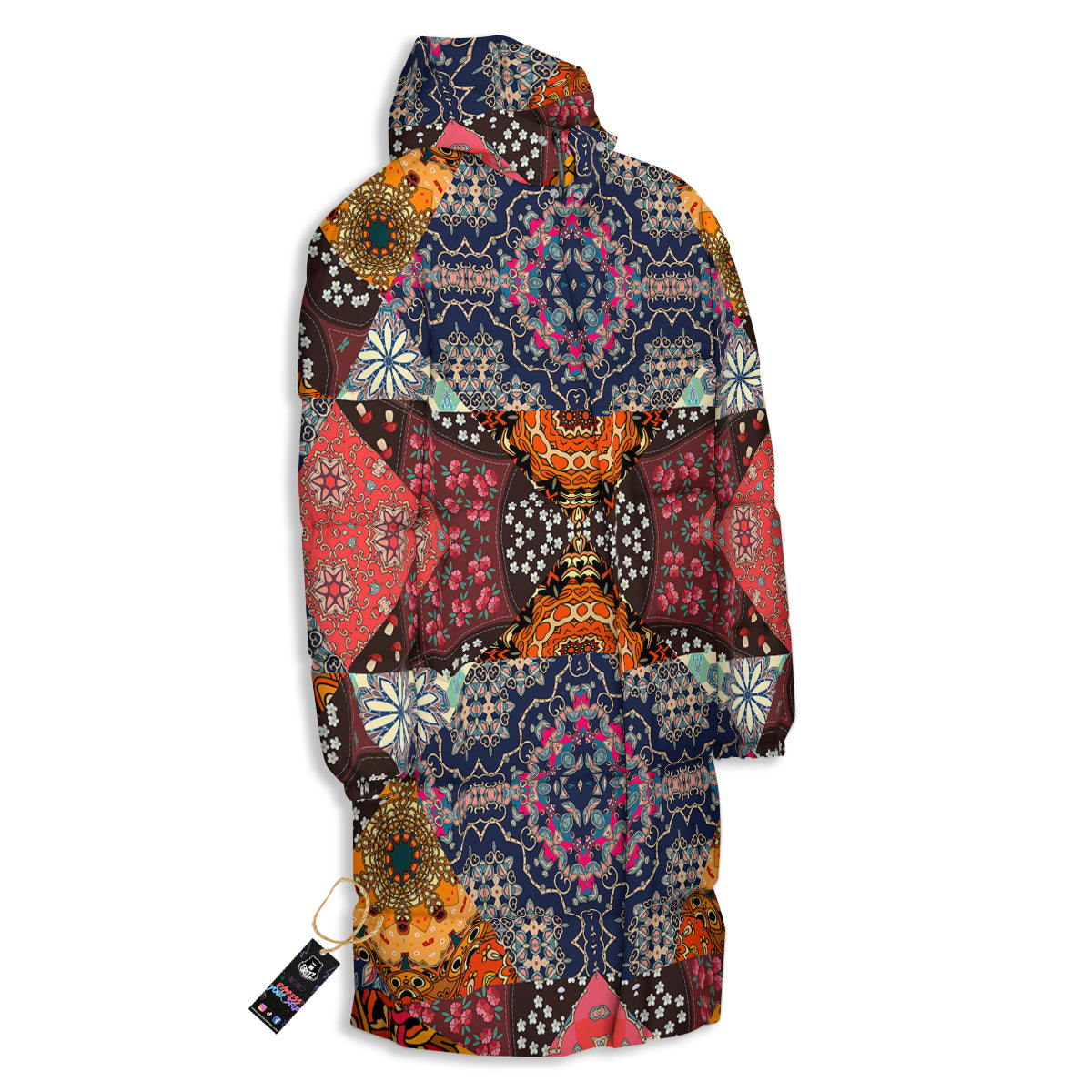 Patchwork Indian Flower Mandala Print Pattern Long Down Jacket-grizzshop