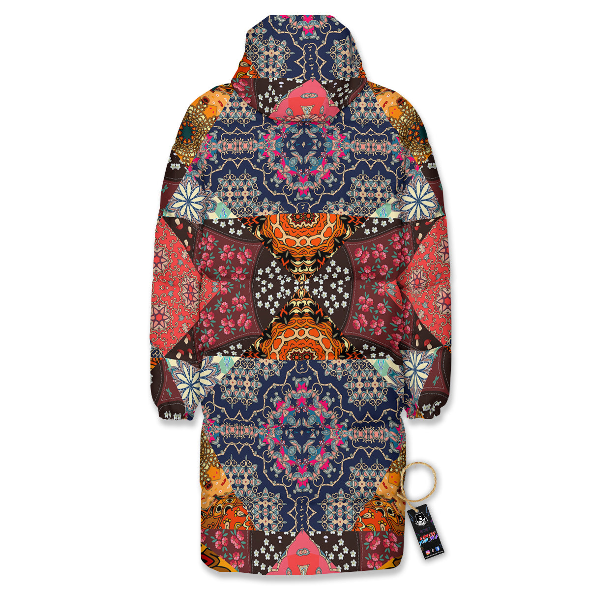 Patchwork Indian Flower Mandala Print Pattern Long Down Jacket-grizzshop