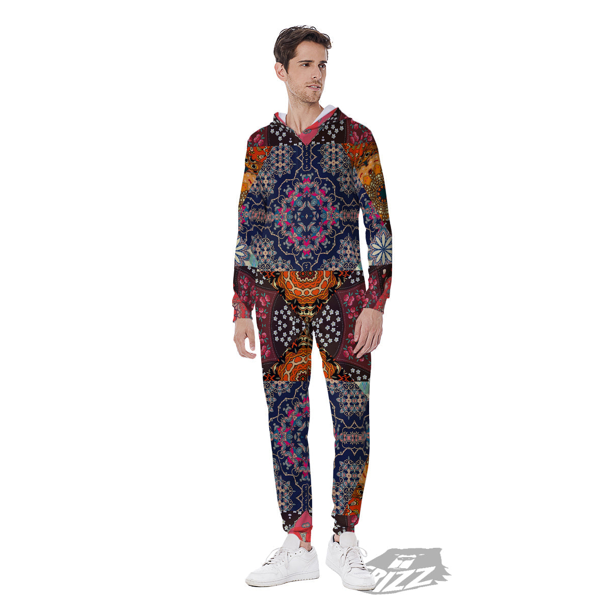 Patchwork Indian Flower Mandala Print Pattern Men's Jumpsuit-grizzshop