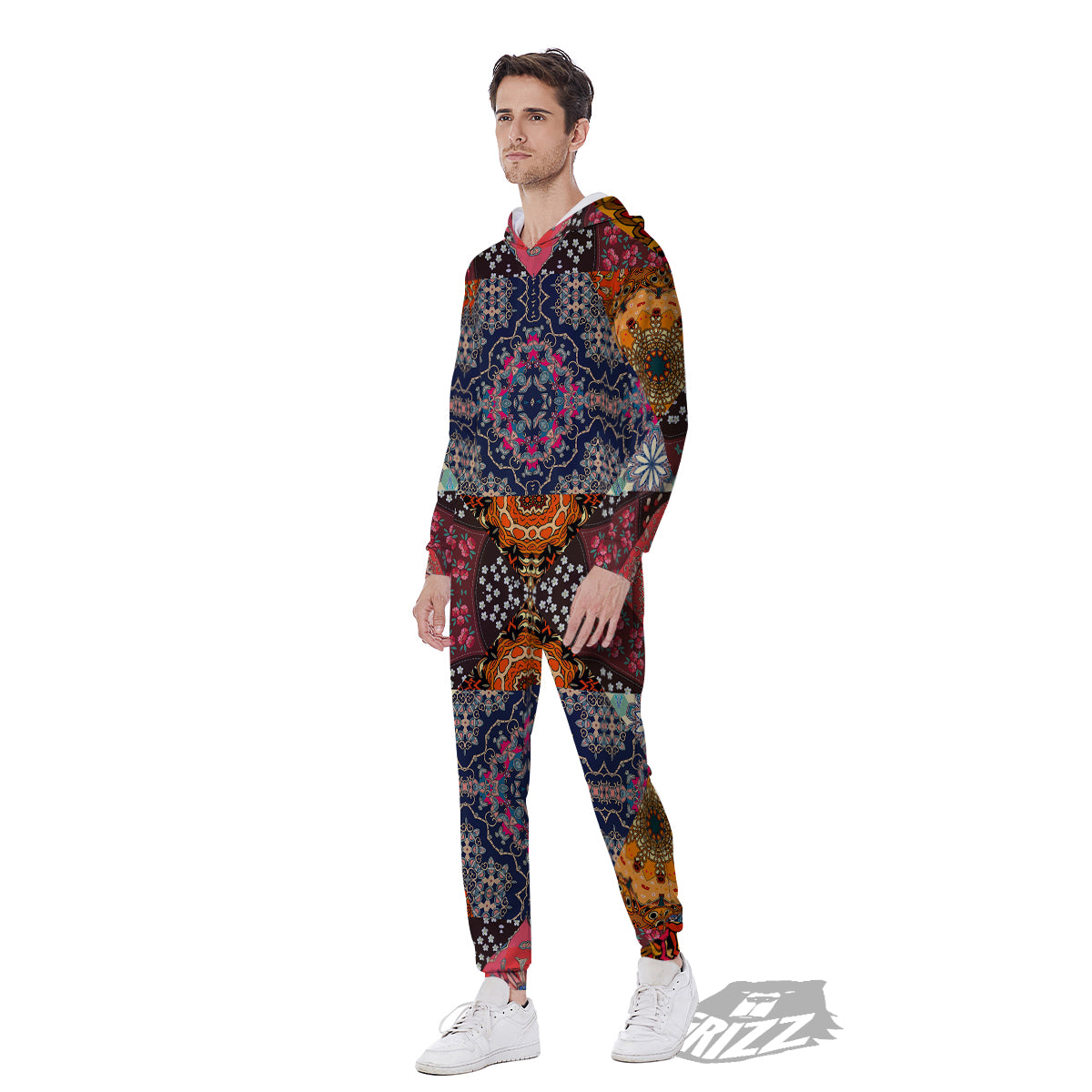 Patchwork Indian Flower Mandala Print Pattern Men's Jumpsuit-grizzshop