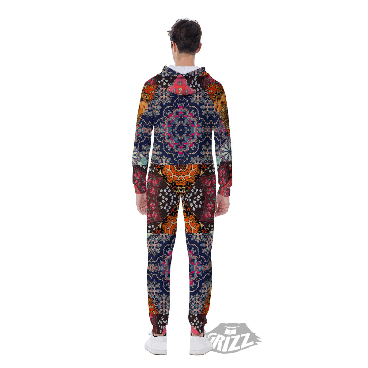 Patchwork Indian Flower Mandala Print Pattern Men's Jumpsuit-grizzshop