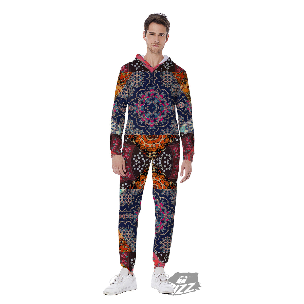 Patchwork Indian Flower Mandala Print Pattern Men's Jumpsuit-grizzshop