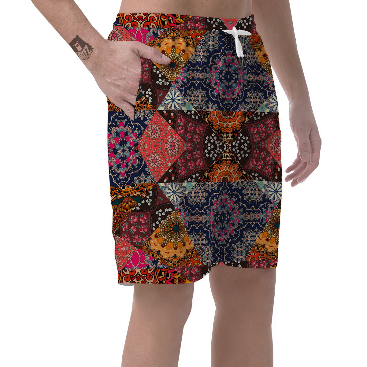 Patchwork Indian Flower Mandala Print Pattern Men's Shorts-grizzshop