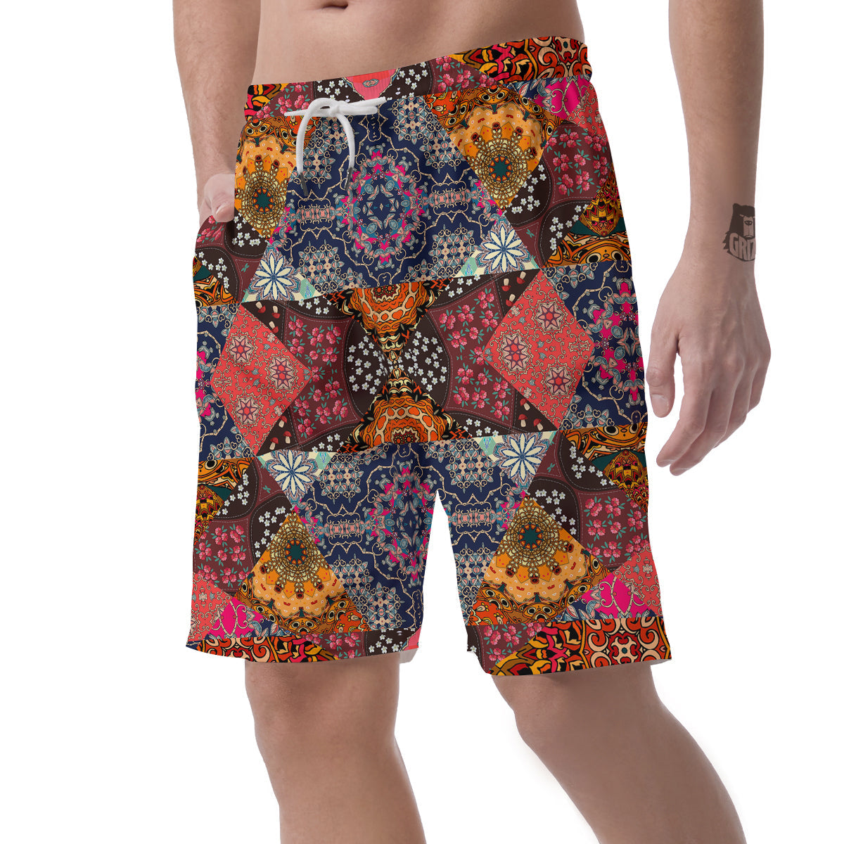 Patchwork Indian Flower Mandala Print Pattern Men's Shorts-grizzshop