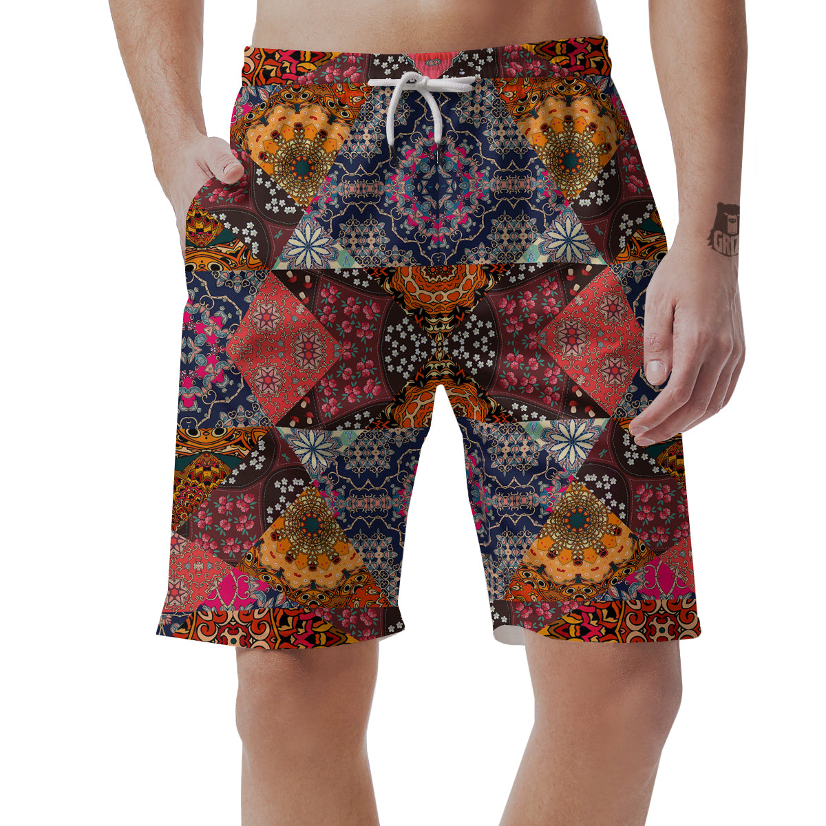 Patchwork Indian Flower Mandala Print Pattern Men's Shorts-grizzshop