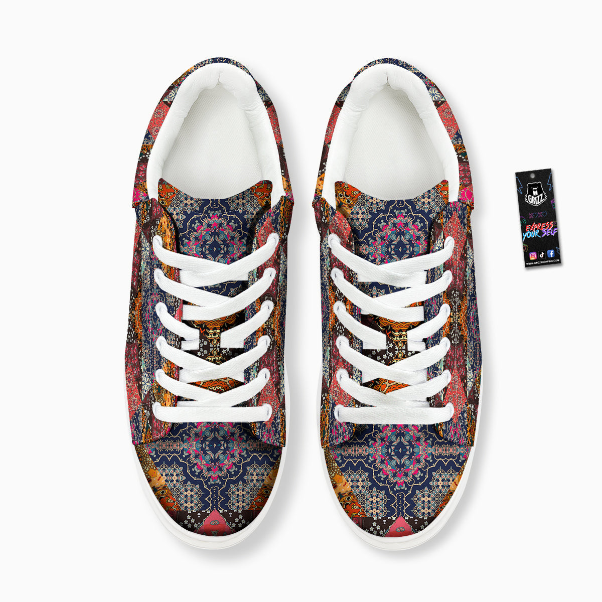 Patchwork Indian Flower Mandala Print Pattern Platform Shoes-grizzshop