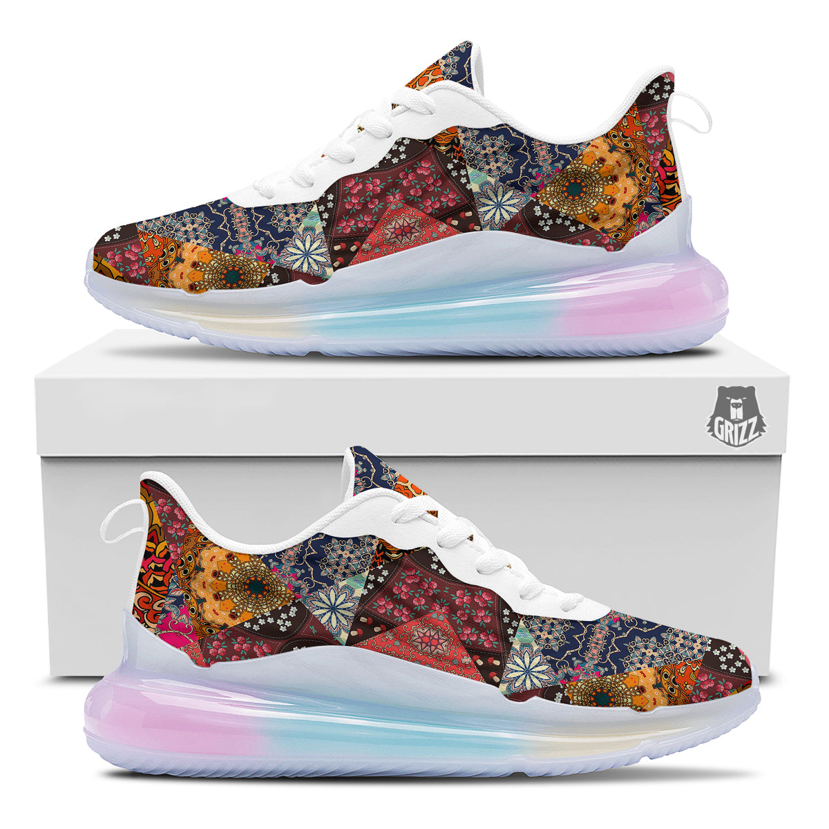 Patchwork Indian Flower Mandala Print Pattern Running Sneakers-grizzshop