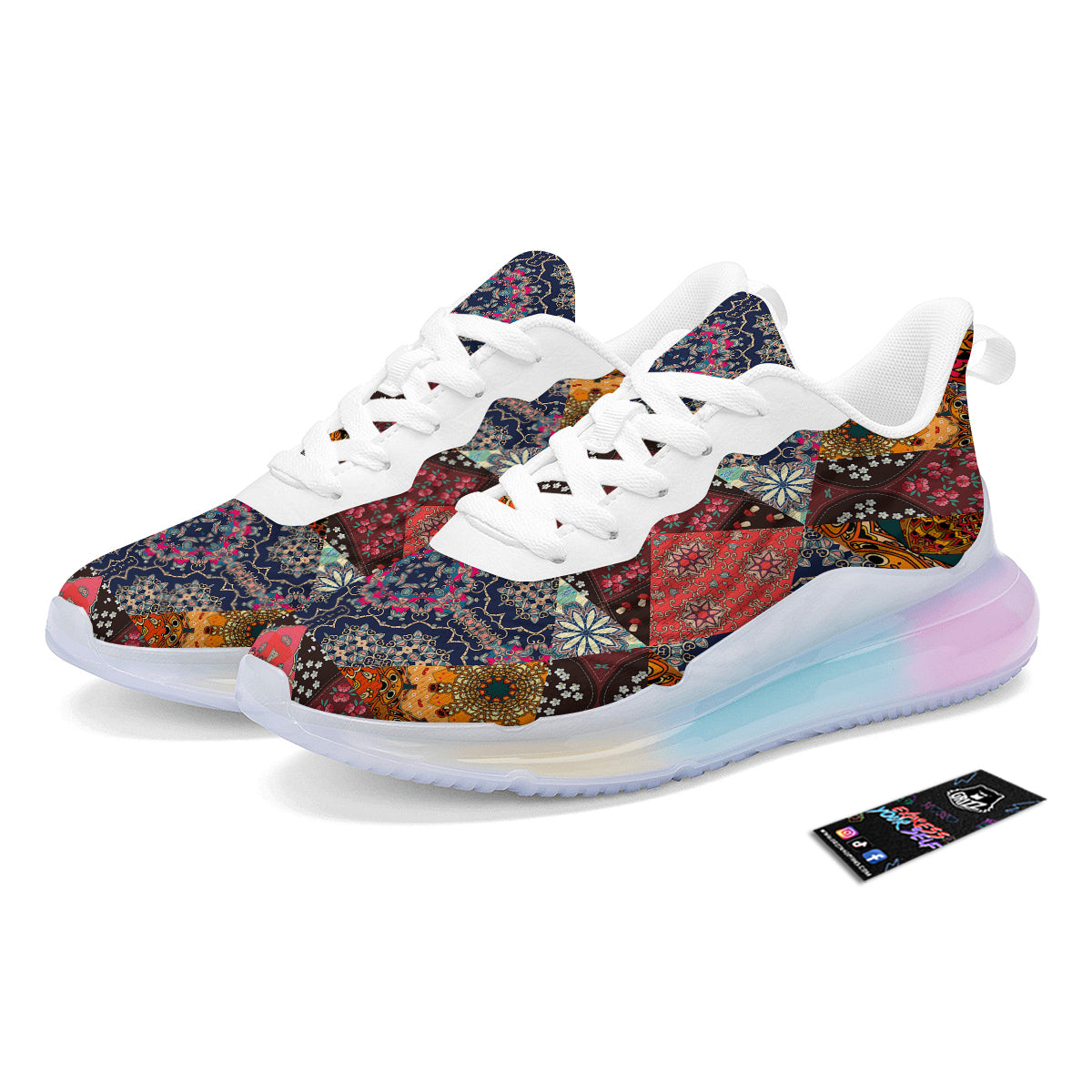 Patchwork Indian Flower Mandala Print Pattern Running Sneakers-grizzshop