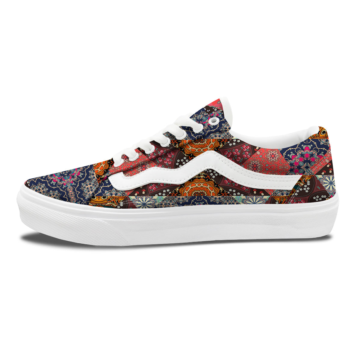Patchwork Indian Flower Mandala Print Pattern Skate Shoes-grizzshop
