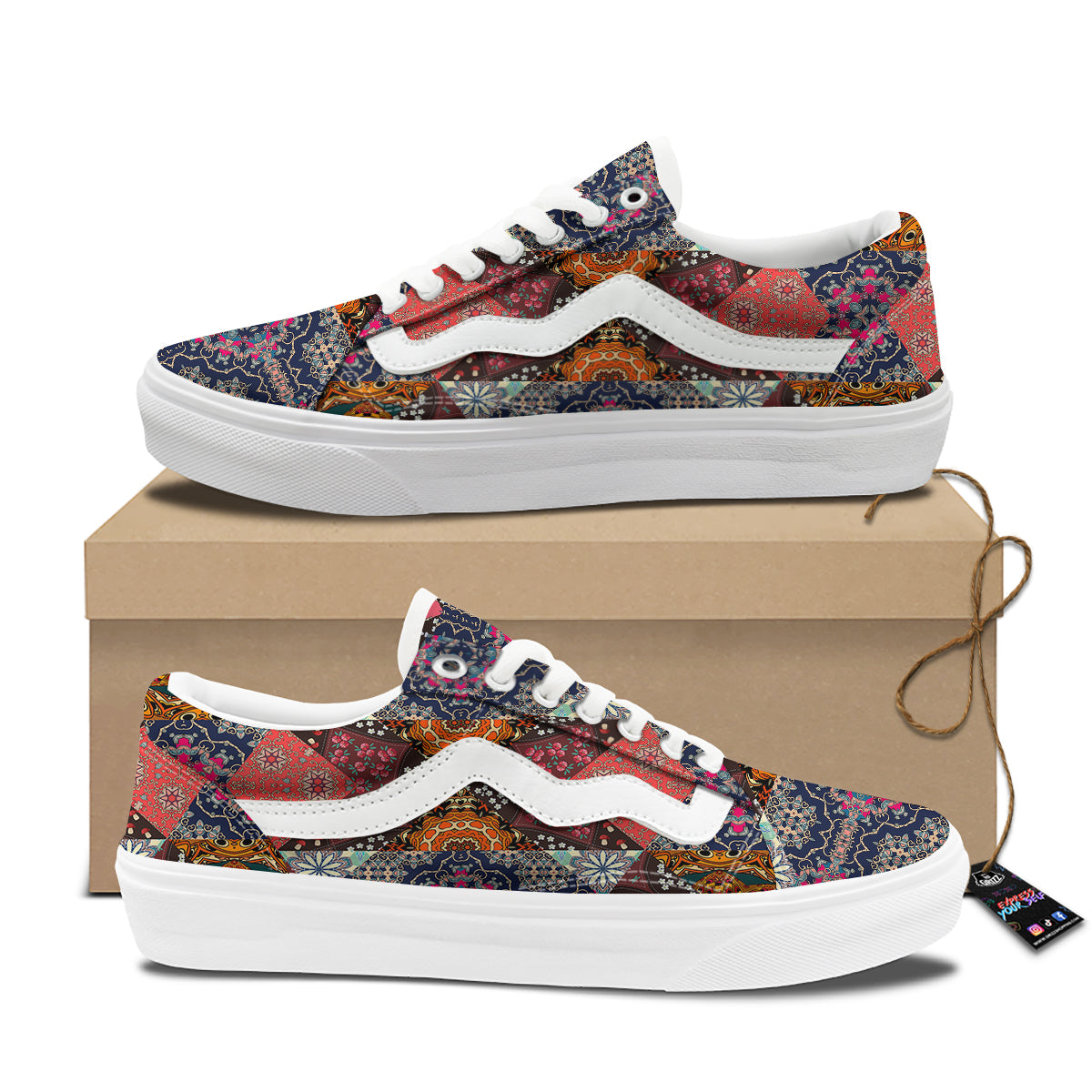 Patchwork Indian Flower Mandala Print Pattern Skate Shoes-grizzshop