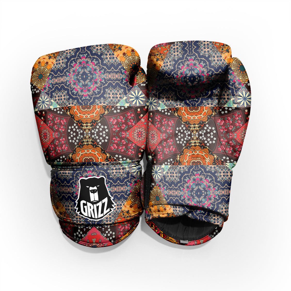 Patchwork Indian Flower Mandala Print Pattern Pro Boxing Glove