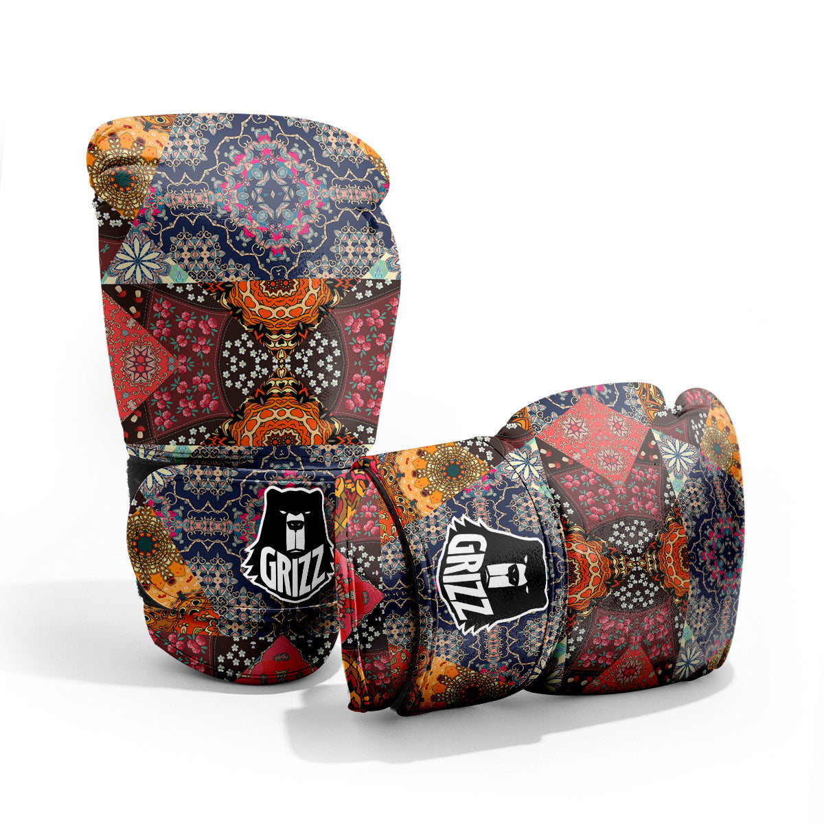 Patchwork Indian Flower Mandala Print Pattern Pro Boxing Glove